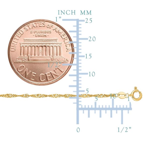 10k Yellow Real Solid Gold Singapore Chain Necklace, 1.5mm