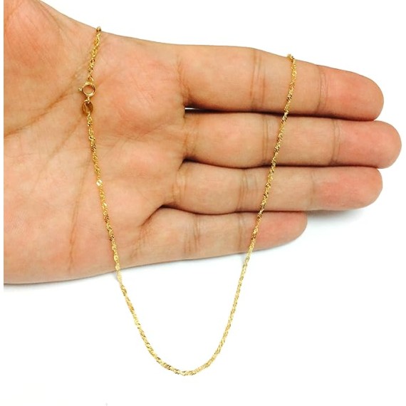 10k Yellow Real Solid Gold Singapore Chain Necklace, 1.5mm