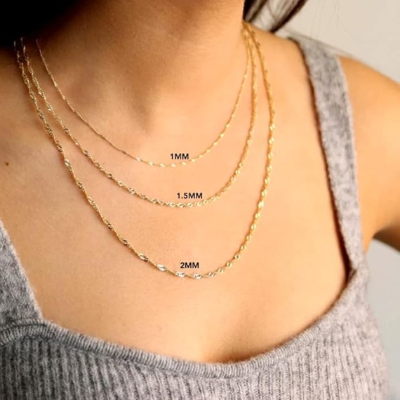 10k Yellow Real Solid Gold Singapore Chain Necklace, 1.5mm