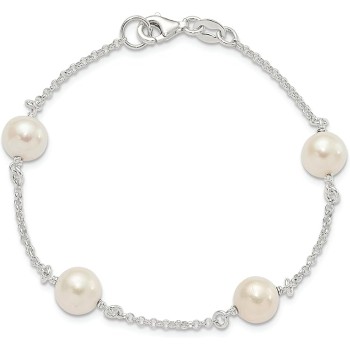 925 Sterling Silver Freshwater Cultured Pearl Chain Bracelet