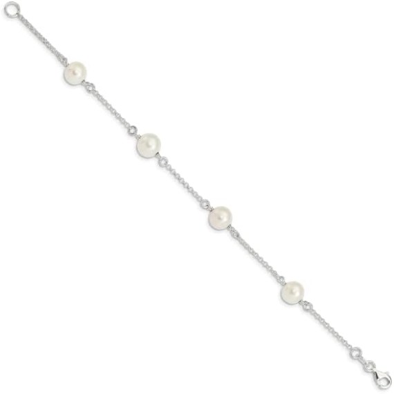 925 Sterling Silver Freshwater Cultured Pearl Chain Bracelet