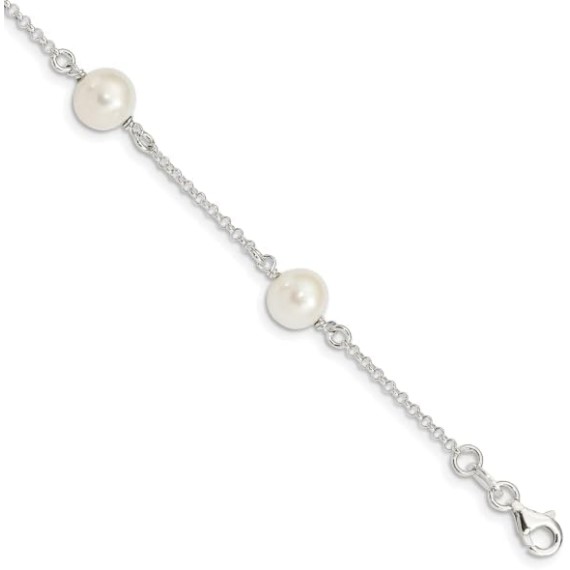 925 Sterling Silver Freshwater Cultured Pearl Chain Bracelet