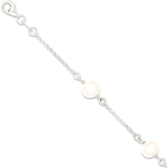 925 Sterling Silver Freshwater Cultured Pearl Chain Bracelet