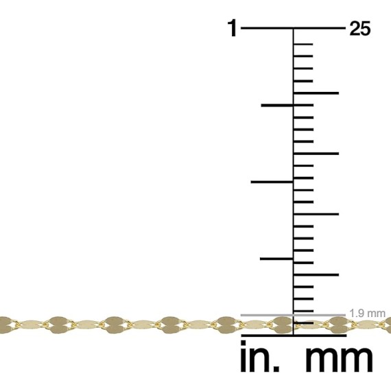 14k Solid Yellow Gold 1.9 mm Mirror Link Chain Necklace (16, 18, 20, 22, 24 or 30 inch)