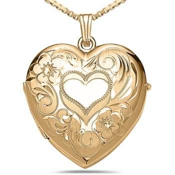 Personalized Photo Engraved Heart Shaped Custom Photo Pendant/Photo Necklace/Photo Charm with 4-Page Photo Heart Locket 1 1/4 Inch x 1 1/4 Inch in 14K Gold Filled