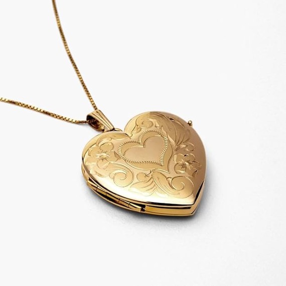 Personalized Photo Engraved Heart Shaped Custom Photo Pendant/Photo Necklace/Photo Charm with 4-Page Photo Heart Locket 1 1/4 Inch x 1 1/4 Inch in 14K Gold Filled