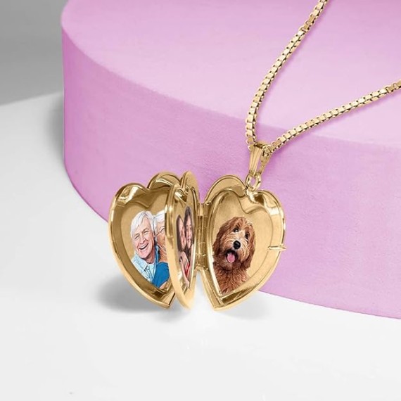 Personalized Photo Engraved Heart Shaped Custom Photo Pendant/Photo Necklace/Photo Charm with 4-Page Photo Heart Locket 1 1/4 Inch x 1 1/4 Inch in 14K Gold Filled