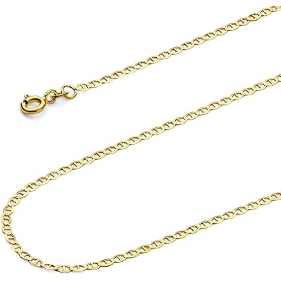 14k REAL Yellow Gold Solid 2mm Flat Mariner Chain Necklace with Spring Ring Clasp - 18"