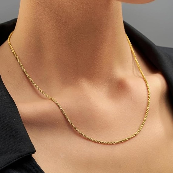 1mm Gold Chain for Men & Women 24k Real Gold Plated Diamond Cut Rope Chain 14 to 30 Inch