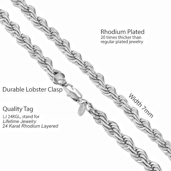 7mm Rope Chain Necklace 24k Real Gold Plated for Men and Women