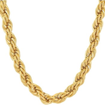 7mm Rope Chain Necklace 24k Real Gold Plated for Men and Women