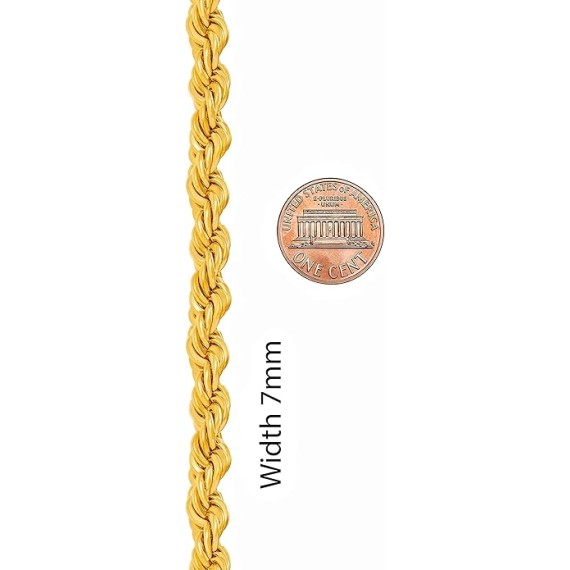 7mm Rope Chain Necklace 24k Real Gold Plated for Men and Women