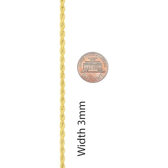 24k Real Gold Plated 3mm Gold Rope Chain for Men & Women Diamond Cut Gold Chain Necklace Women & Necklace for Men 14 to 36 Inch