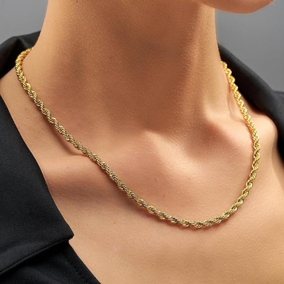 5mm White Gold Chain for Men & Women 24k Real Gold Plated Diamond Cut Gold Rope Chain for Men & Gold Chain Necklace Women 16 to 36 Inch