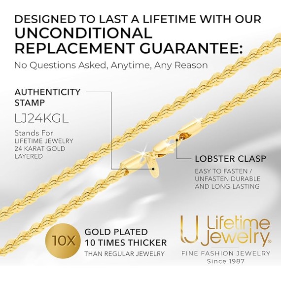 5mm White Gold Chain for Men & Women 24k Real Gold Plated Diamond Cut Gold Rope Chain for Men & Gold Chain Necklace Women 16 to 36 Inch