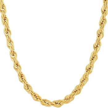 6mm Rope Chain Necklace for Women and Men 24k Real Gold Plated