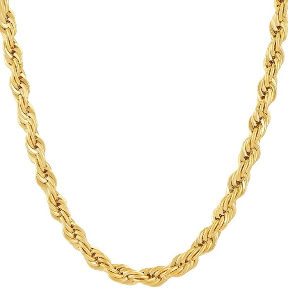 6mm Rope Chain Necklace for Women and Men 24k Real Gold Plated