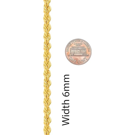 6mm Rope Chain Necklace for Women and Men 24k Real Gold Plated