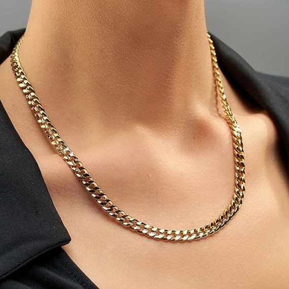 Cuban Link Chain Necklace 24k Gold Plated for Men and Women (6mm & 9.5mm)
