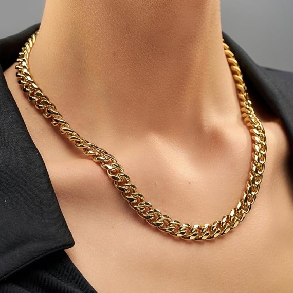 9mm Miami Curb Cuban Link Chain Necklace 24k Gold Plated