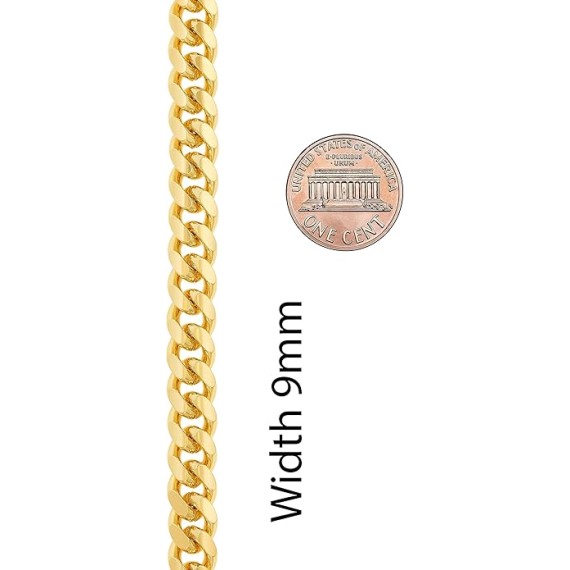 9mm Miami Curb Cuban Link Chain Necklace 24k Gold Plated