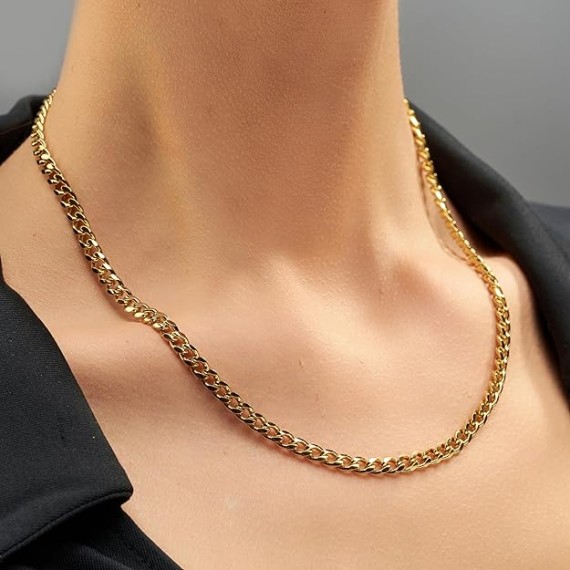 5mm Cuban Link Chain Necklace for Women and Men 24k Gold Plated