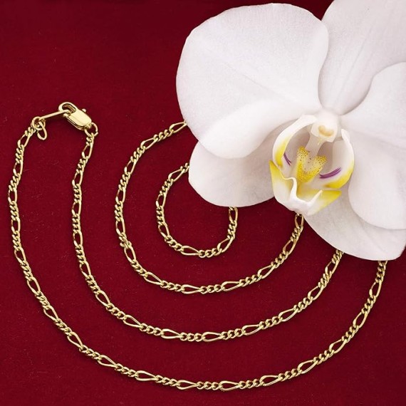 1.5mm Figaro Chain Necklace Women and Men 24k Real Gold Plated