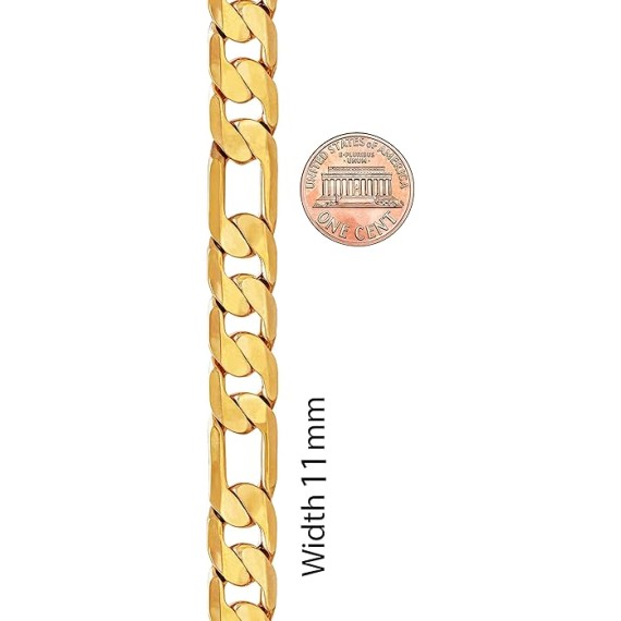 Beveled Figaro Chain Necklaces for Women and Men 24k Real Gold Plated (6.5mm, 8mm, 9.5mm & 11mm)