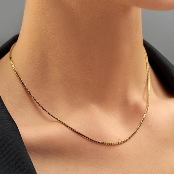 1.4mm Box Chain Necklace for Women and Men 24k Real Gold Plated
