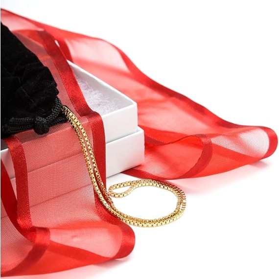 1.4mm Box Chain Necklace for Women and Men 24k Real Gold Plated