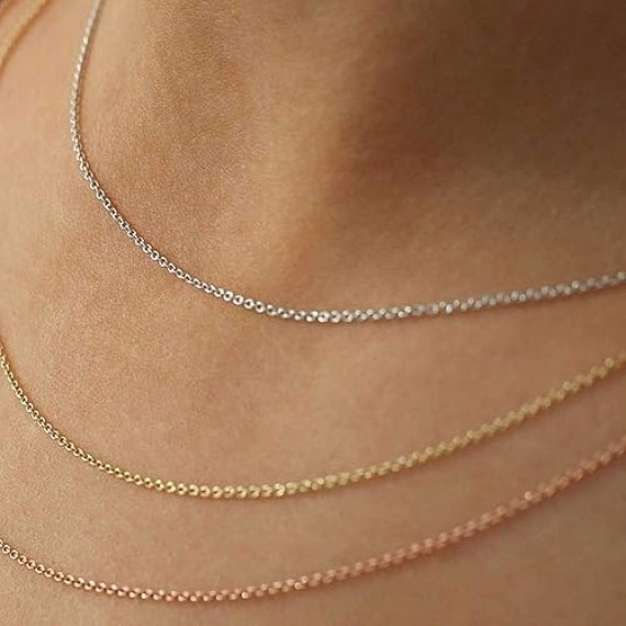 14k Solid Gold Cable Chain Necklace - 0.85mm or 1.00mm Options, Classic Yellow Gold Chain for Women and Men