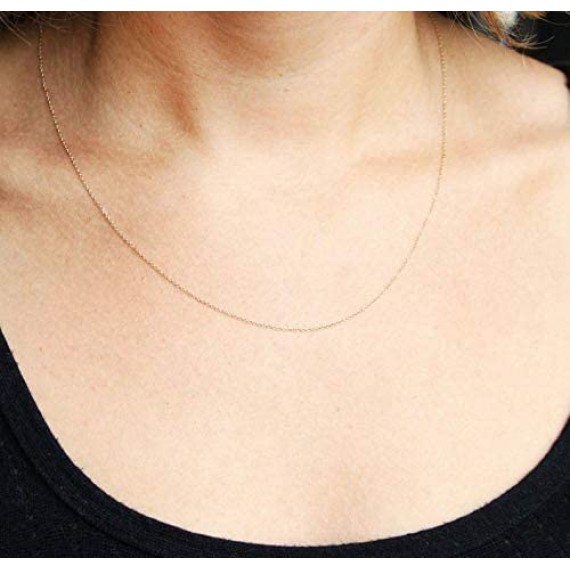 14k Solid Gold Cable Chain Necklace - 0.85mm or 1.00mm Options, Classic Yellow Gold Chain for Women and Men
