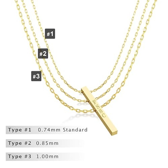 14k Solid Gold Cable Chain Necklace - 0.85mm or 1.00mm Options, Classic Yellow Gold Chain for Women and Men