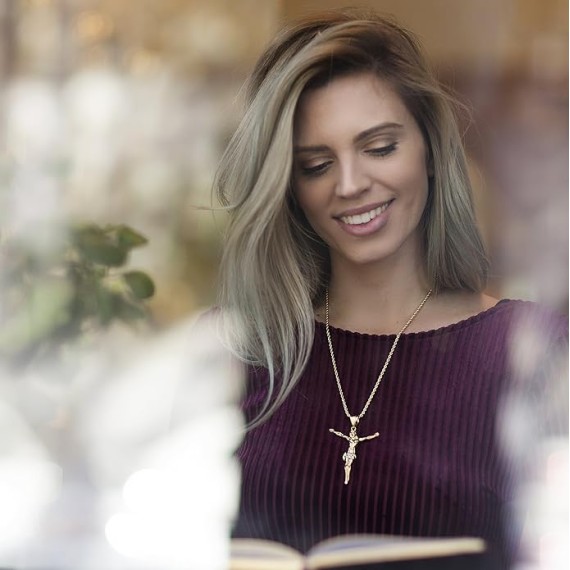 Cubic Zirconia Jesus Pendant Cross Necklace 24k Gold Plated