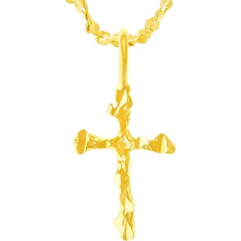Small Nugget Cross Necklace for Women & Men 24k Gold Plated