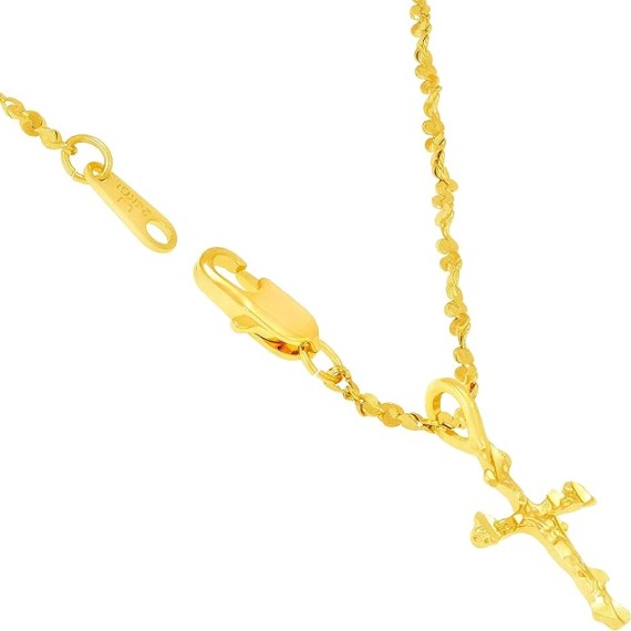 Small Nugget Cross Necklace for Women & Men 24k Gold Plated
