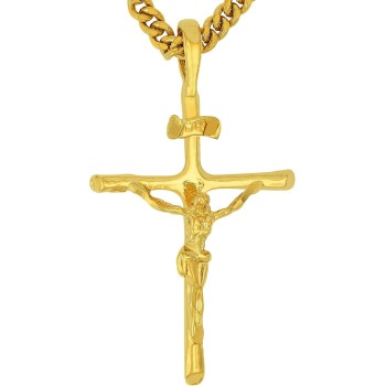 Classic Cross Necklace Chain for Men & Women 24k Real Gold Plated