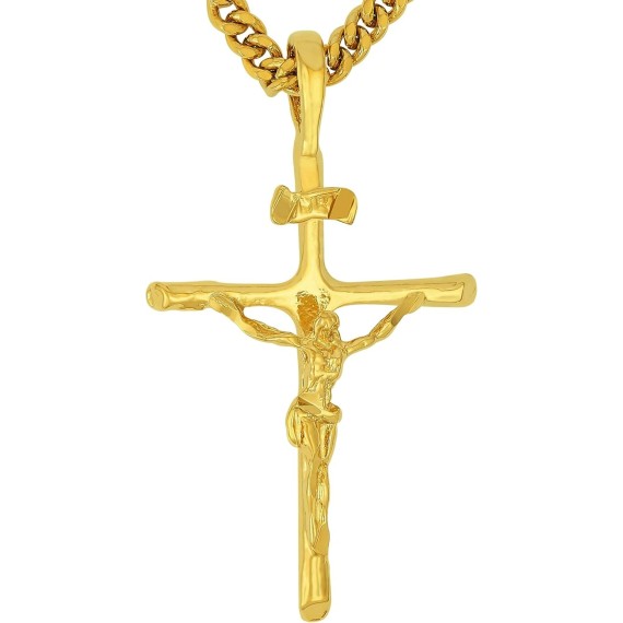 Classic Cross Necklace Chain for Men & Women 24k Real Gold Plated