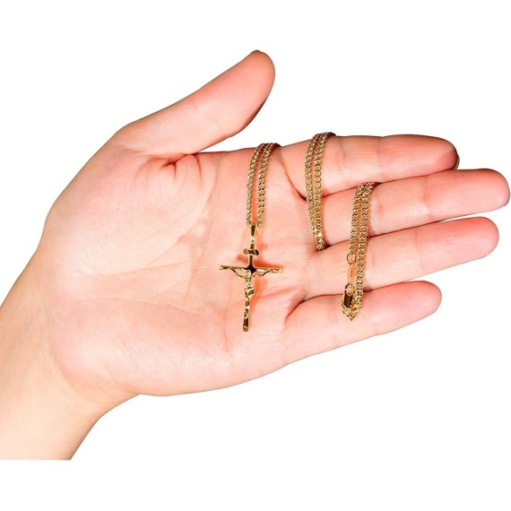 Classic Cross Necklace Chain for Men & Women 24k Real Gold Plated