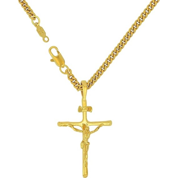 Classic Cross Necklace Chain for Men & Women 24k Real Gold Plated