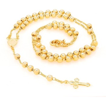 Small Rosary Necklace Prayer Beads 24K Real Gold Plated