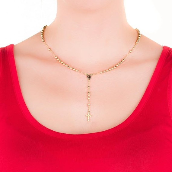 Small Rosary Necklace Prayer Beads 24K Real Gold Plated