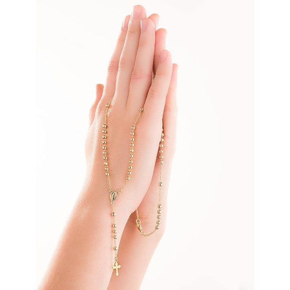Small Rosary Necklace Prayer Beads 24K Real Gold Plated