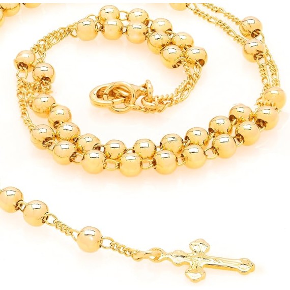 Small Rosary Necklace Prayer Beads 24K Real Gold Plated
