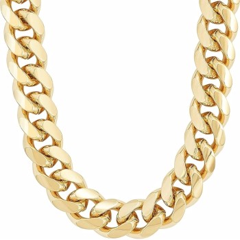 11mm Cuban Link Miami Curb Chain Necklace for Men Women Diamond Cut 24k Real Gold Plated
