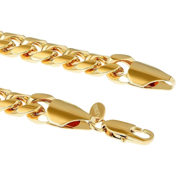 11mm Cuban Link Miami Curb Chain Necklace for Men Women Diamond Cut 24k Real Gold Plated