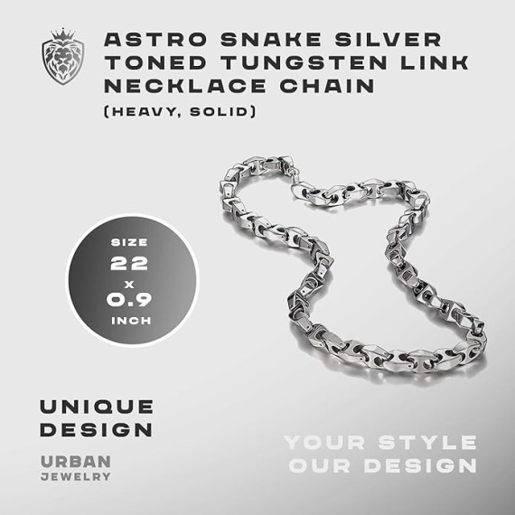 Unique Astro Snake 22 Inches Men's Tungsten Golden Toned or Silver Link Necklace Chain (Heavy, Solid)
