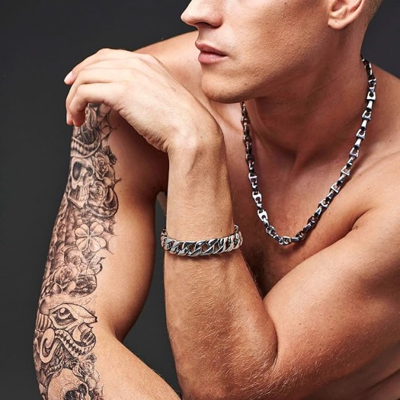 Unique Astro Snake 22 Inches Men's Tungsten Golden Toned or Silver Link Necklace Chain (Heavy, Solid)