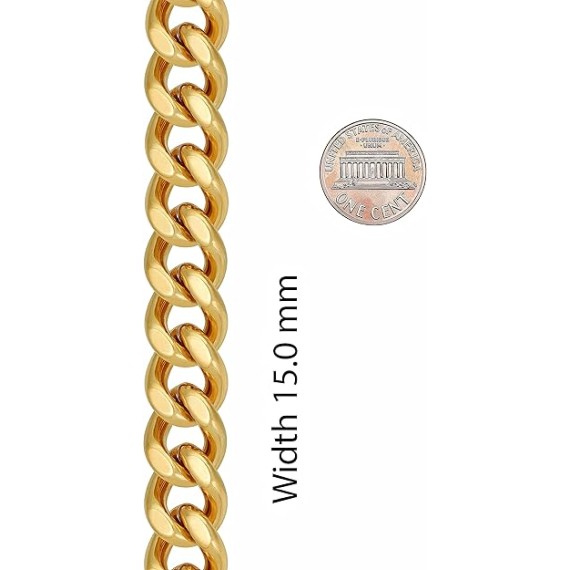 15mm Miami Curb Cuban Link Chain Bracelet 24k Real Gold Plated