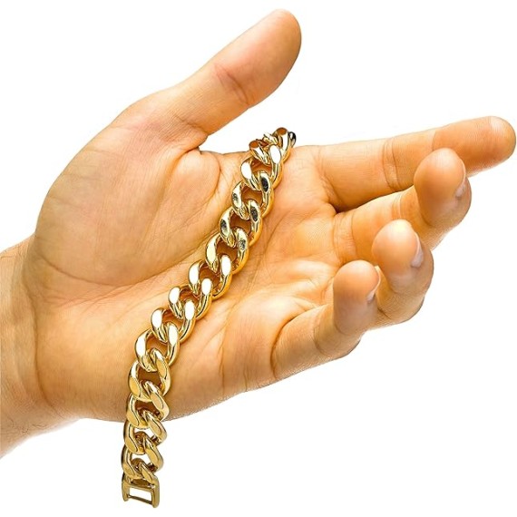 15mm Miami Curb Cuban Link Chain Bracelet 24k Real Gold Plated